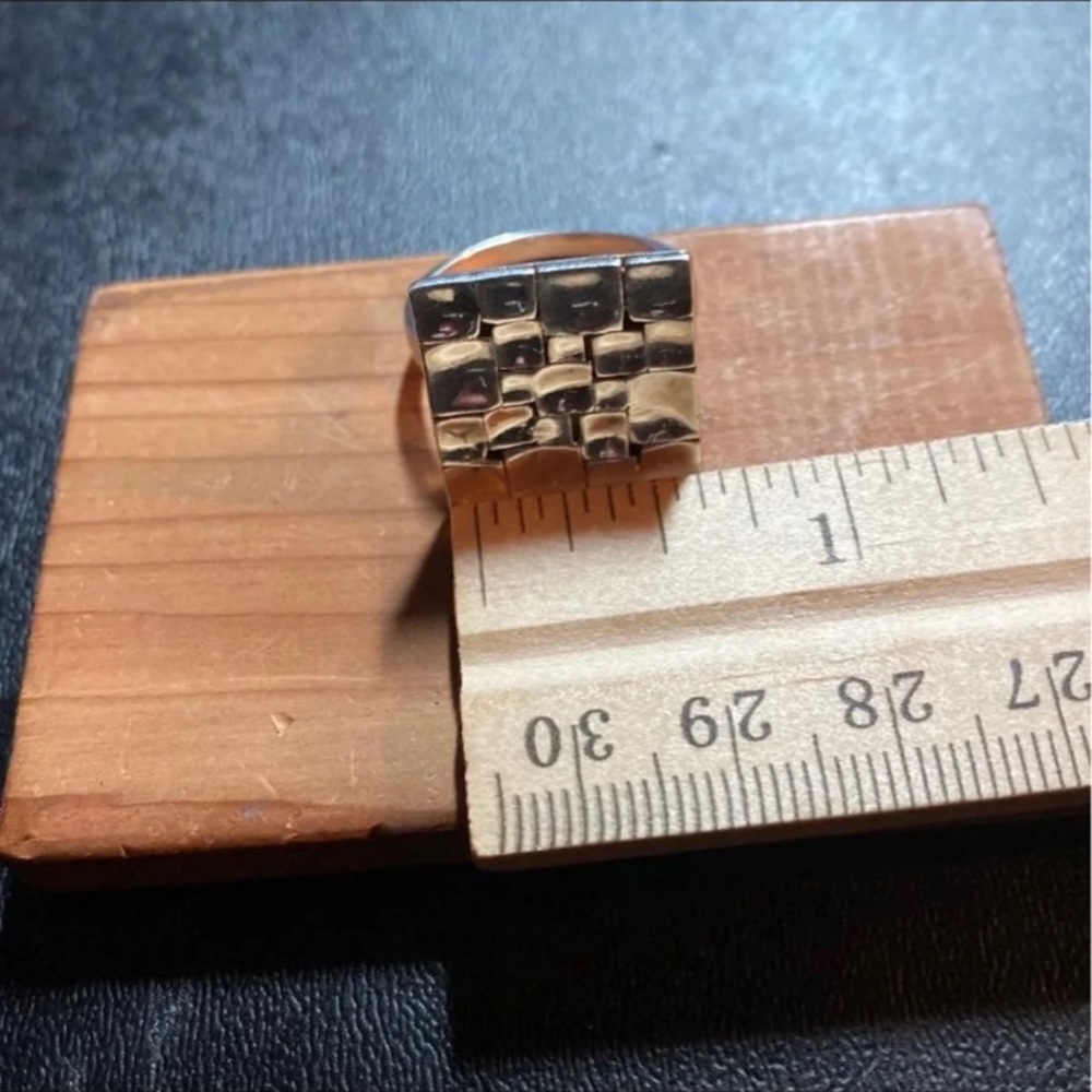 .925 Sterling Silver Patterned Square Ring - image 7
